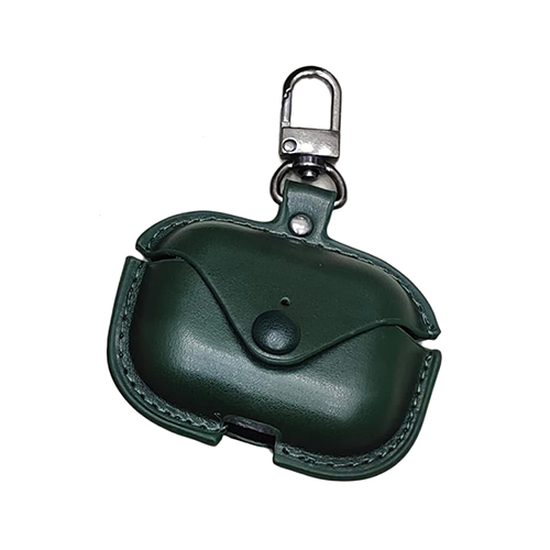 Green Earbuds Keychain - Indian Leather, Antique Plating, Chic Green Color | Compact Accessory With Attached Earbuds For Music Lovers