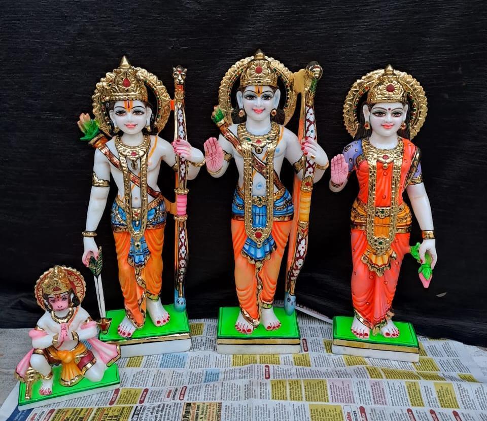 Ram Darbar Marble Statue - White Marble Approx. 12" H Polished Finish | Attractive Color Enhancement Available In Multiple Sizes