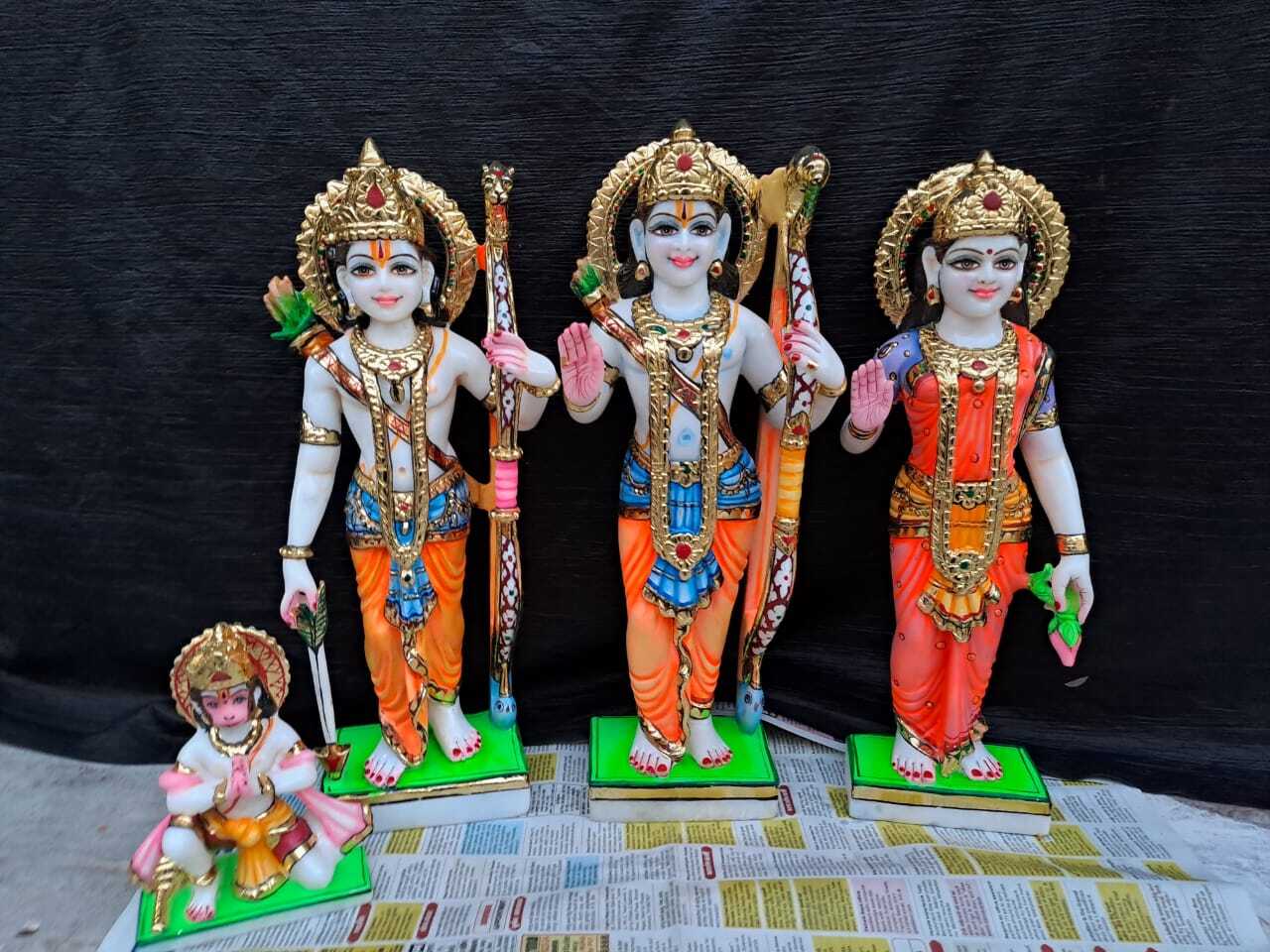 Ram Darbar Marble Statue - White Marble Approx. 12" H Polished Finish | Attractive Color Enhancement Available In Multiple Sizes