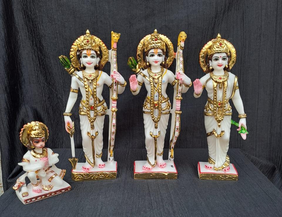 Ram Darbar Marble Statue - White Marble Approx. 12" H Polished Finish | Attractive Color Enhancement Available In Multiple Sizes
