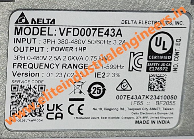 Delta Ac Motor Drive Vfd E 1hp 3phase