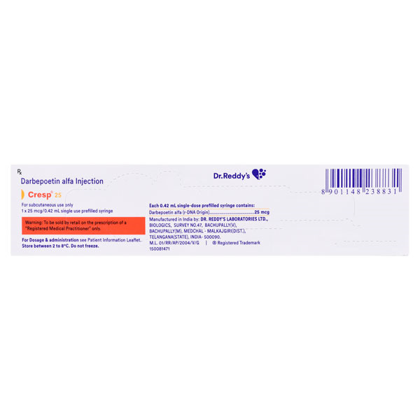 Cresp 25mcg Injection - 25 Mcg Darbepoetin Alfa, 1 Piece | Effective Anemia Treatment For Chronic Kidney Disease & Chemotherapy