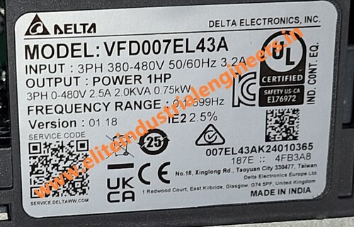 DELTA एसी मोटर ड्राइव VFD EL 1HP 3PHASE