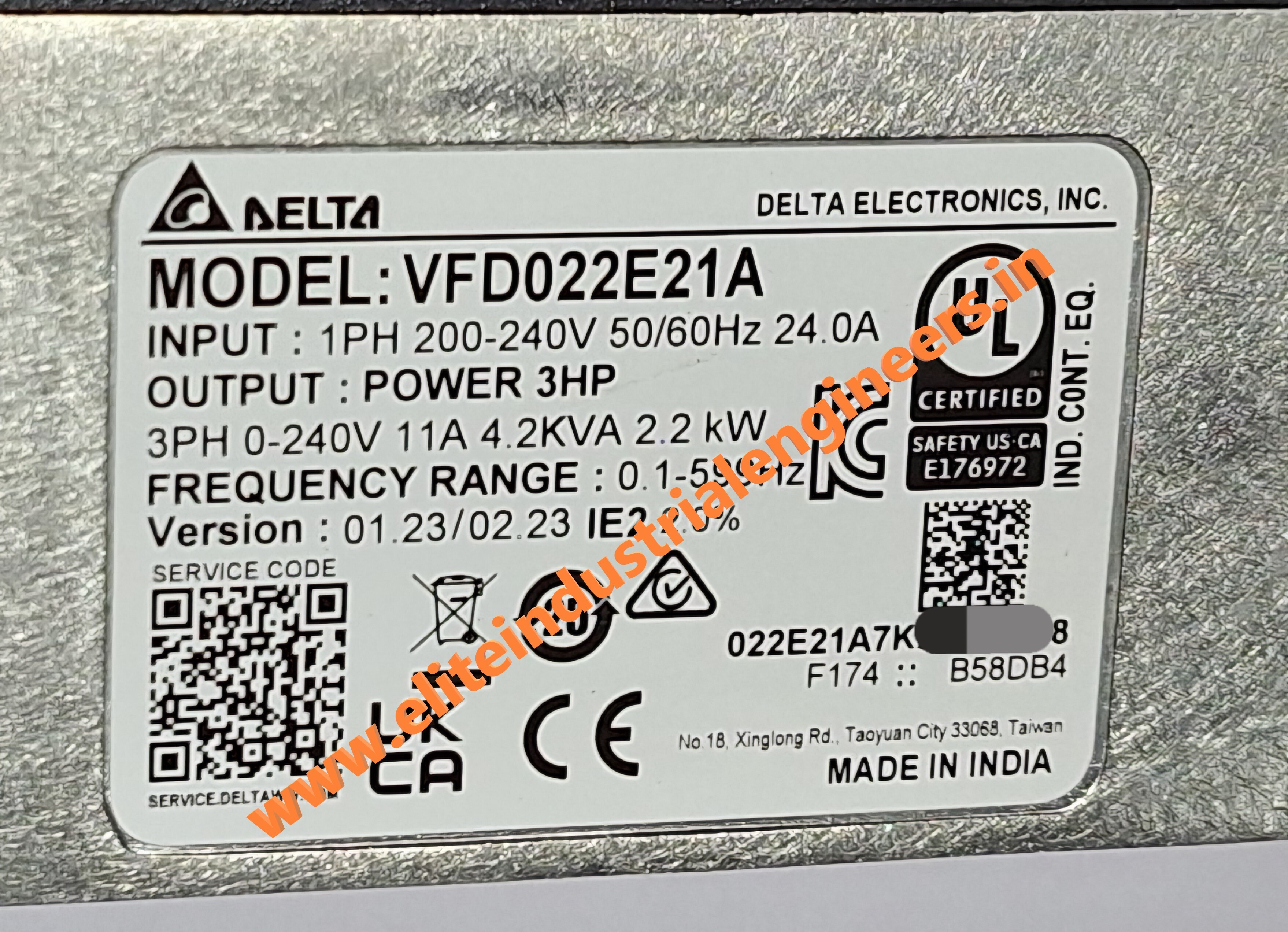 Delta Ac Motor Drive Vfd E 3hp Single Phase