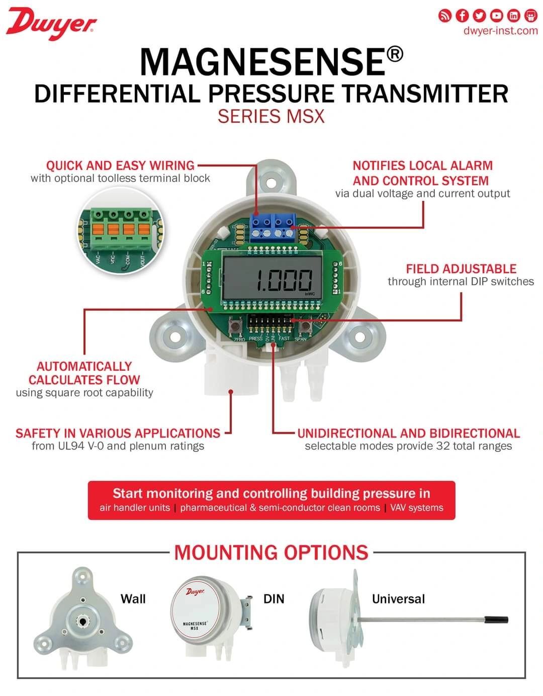 Dwyer Msx-w11-in Differential Pressure Transmitter