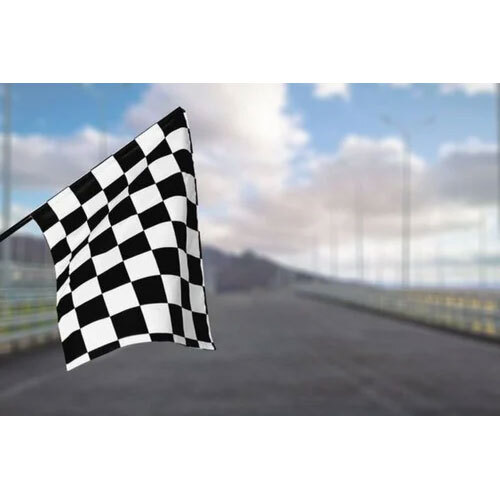 Racing Chequered Flag - Polyester & Nylon, Standard Size, Black & White, Flying Style, Printed For Advertising