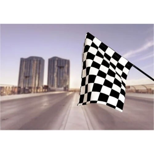 Racing Chequered Flag - Polyester & Nylon, Standard Size, Black & White, Flying Style, Printed For Advertising