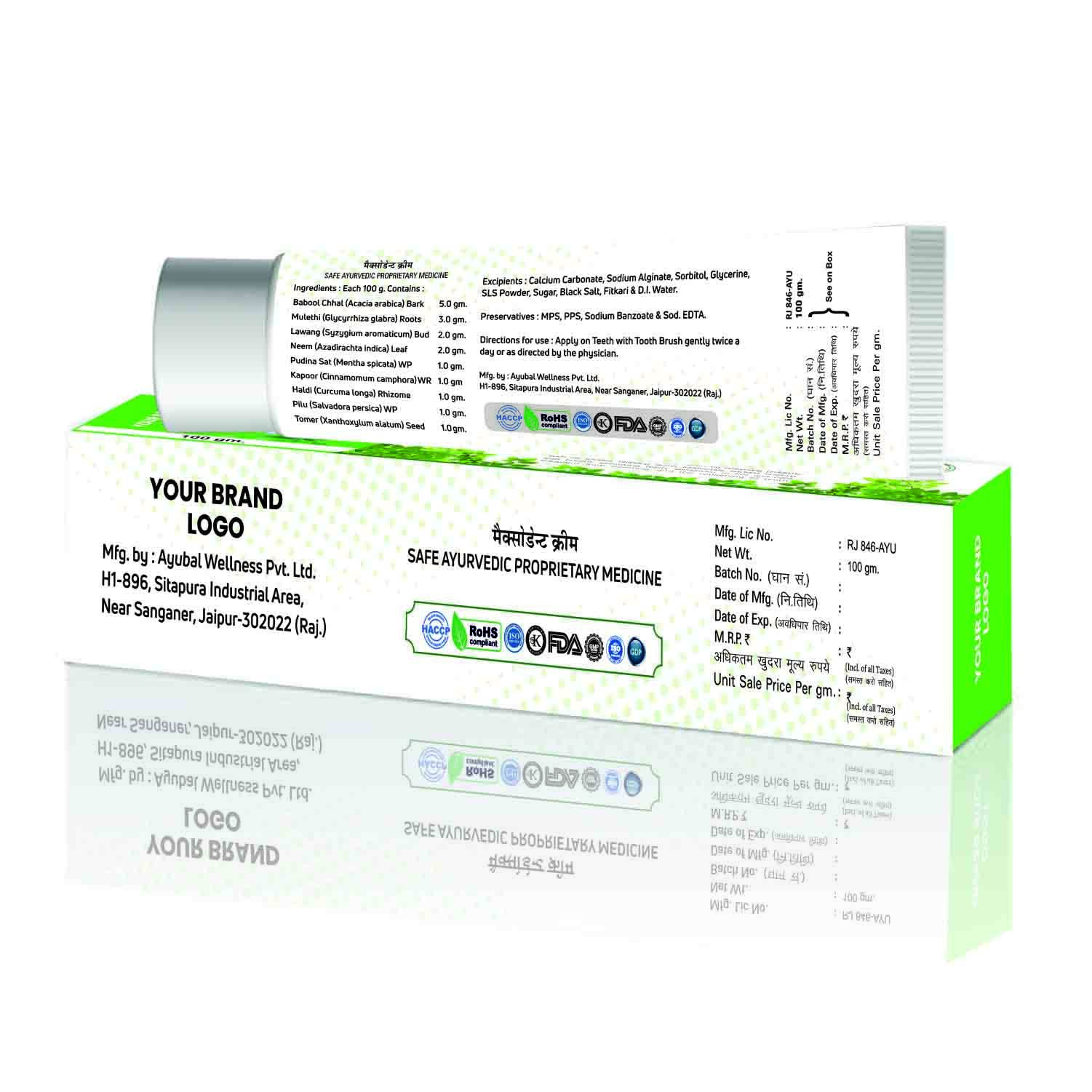 Maxodant Tooth Paste - Vegan, Sugar-free, Gluten-free, Ida Certified | Enriched With Babool Chhal, Mulethi, Neem, Pudina Sat & Haldi