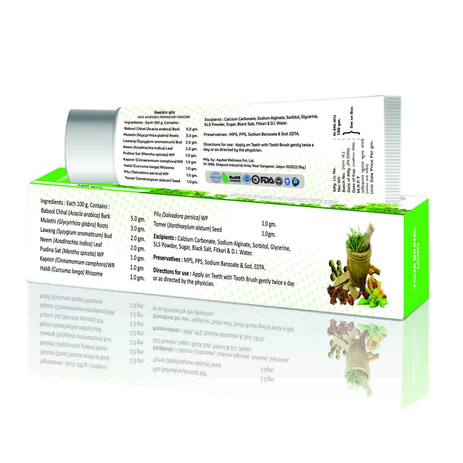 Maxodant Tooth Paste - Vegan, Sugar-free, Gluten-free, Ida Certified | Enriched With Babool Chhal, Mulethi, Neem, Pudina Sat & Haldi