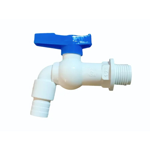 DKV White PVC Nozzle Bib Cock - PVC Material, 15mm & 20mm Sizes | Glossy Finish, Round Nozzle Design, Easy Installation & Use