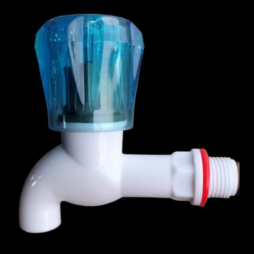 DKV Crystal Bib Cock - PVC Plastic, 15 mm Size, White Satin Finish | Elegant Round Design for Residential, Commercial & Industrial Use