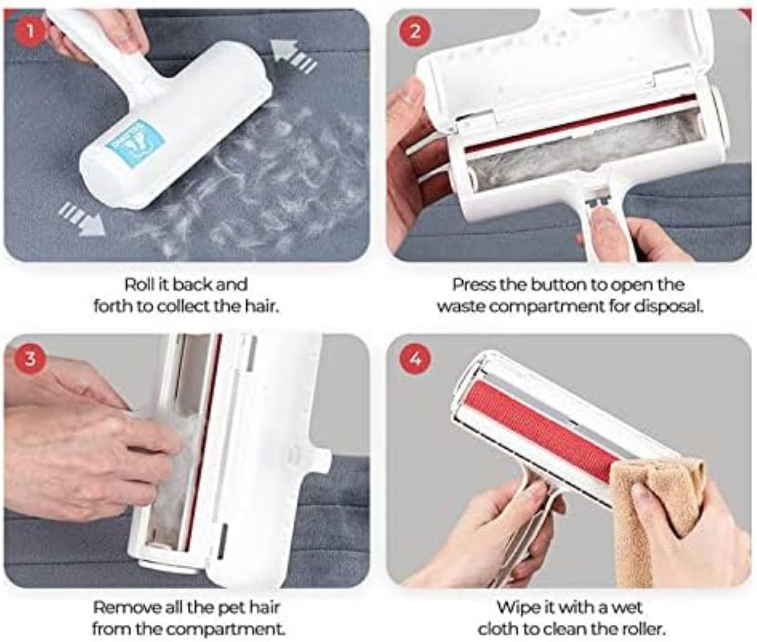 Pet Hair Remover Roller - Abs Plastic, 19x19x6 Cm | Reusable, Durable, Self-cleaning, No Batteries Required, Perfect Gift For Pet Owners