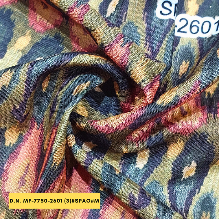 Get Exclusive Ikat Pattern Printed Fabric In Poly Linen