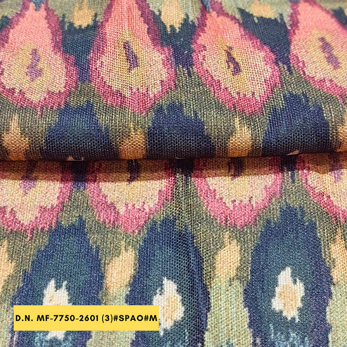 Get Exclusive Ikat Pattern Printed Fabric In Poly Linen