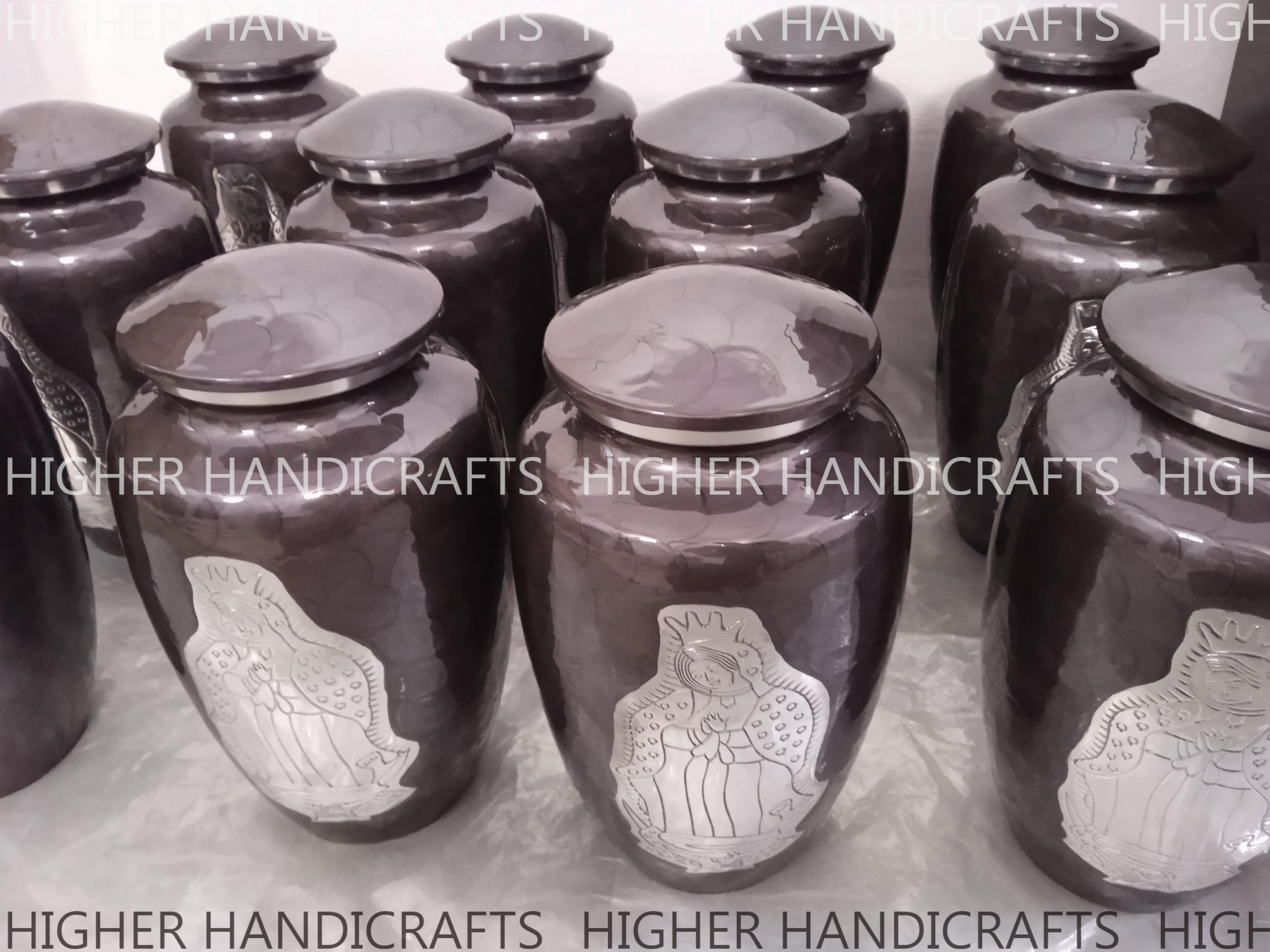 Adult Cremation Urn - Aluminium, 10"x6.5" | Modern White & Silver Enamel Finish, Handcrafted Quality