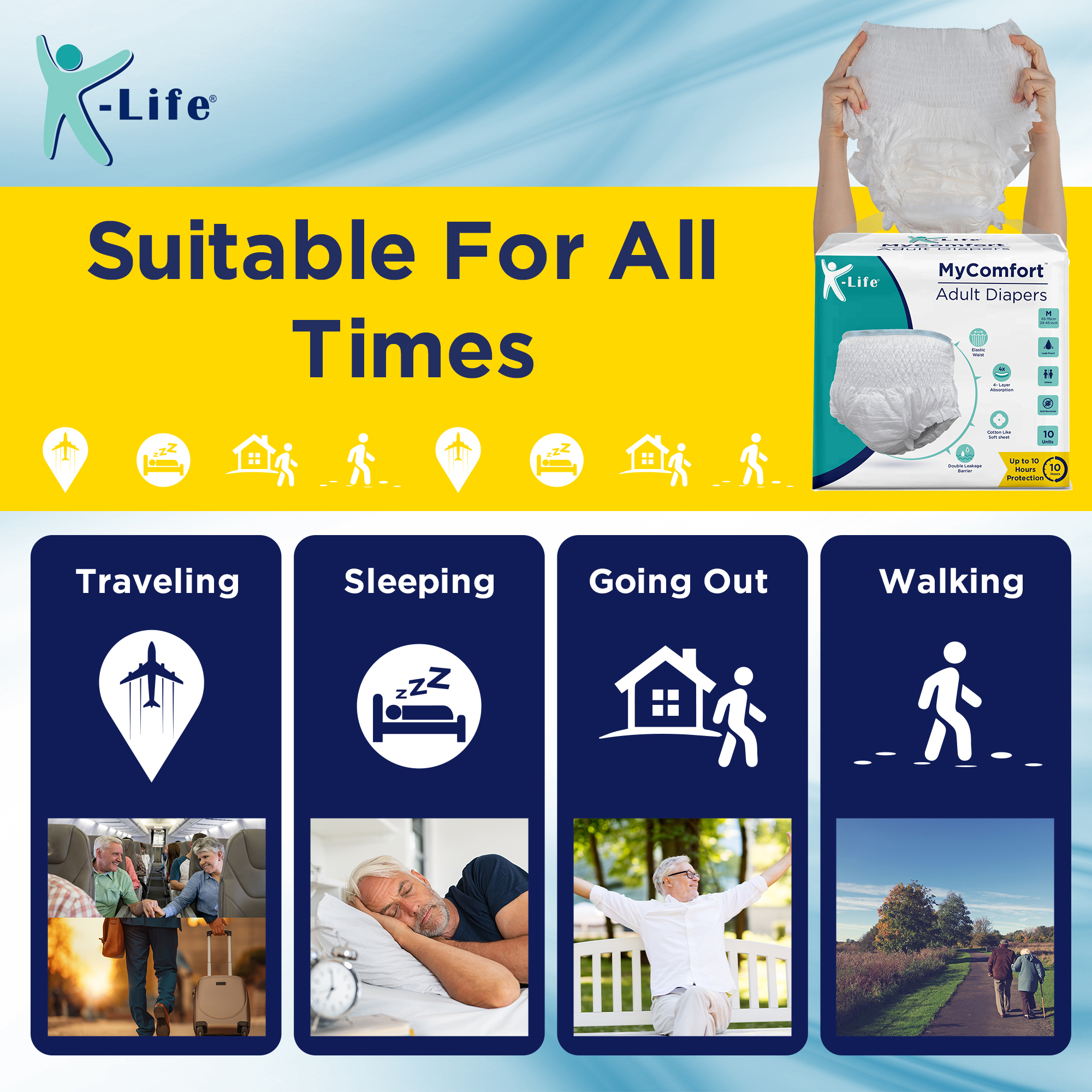 K-life Premium Anti-bacterial Adult Diapers - 4 Layer Absorption, Unisex Pant Style With Enhanced Comfort And Protection