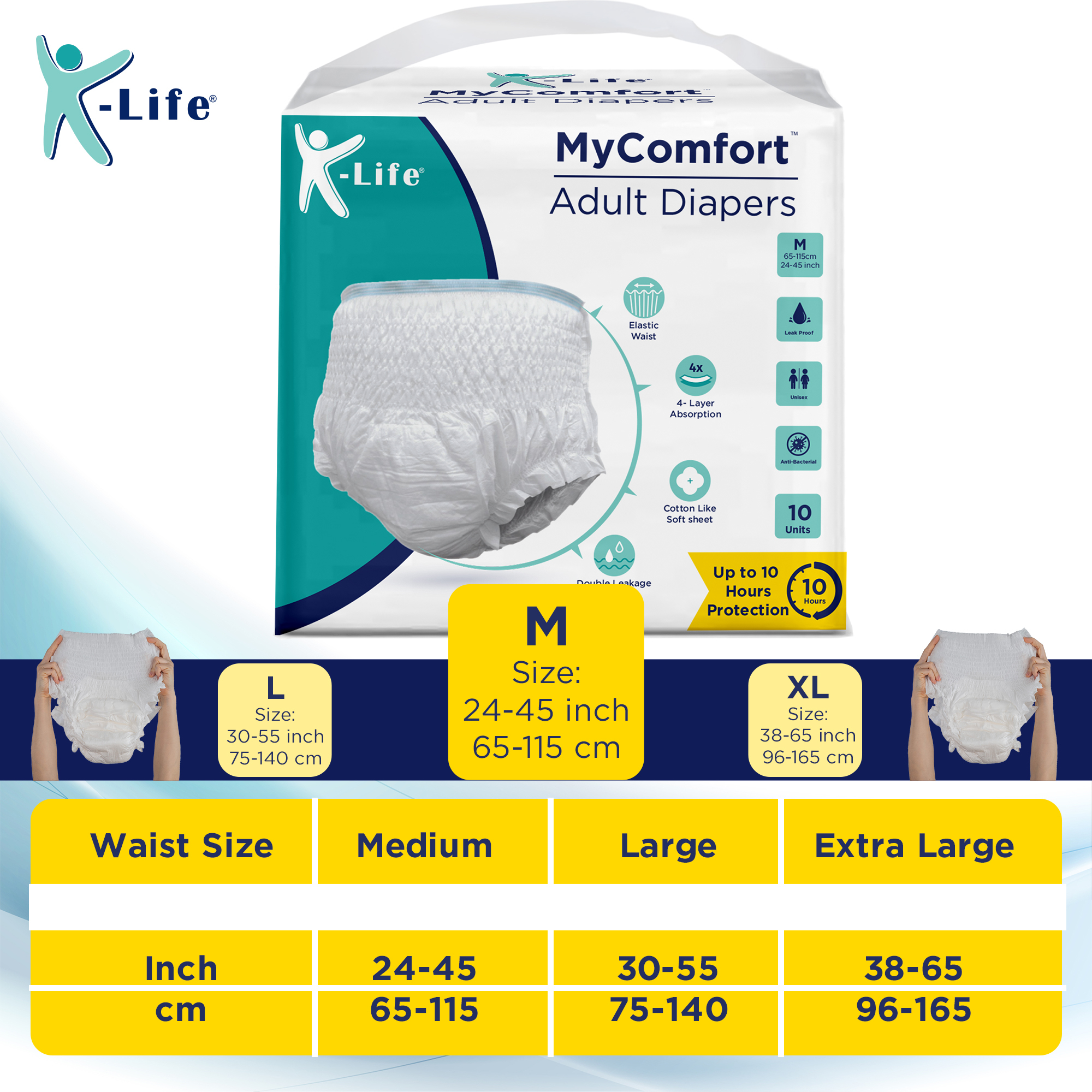 K-life Premium Anti-bacterial Adult Diapers - 4 Layer Absorption, Unisex Pant Style With Enhanced Comfort And Protection