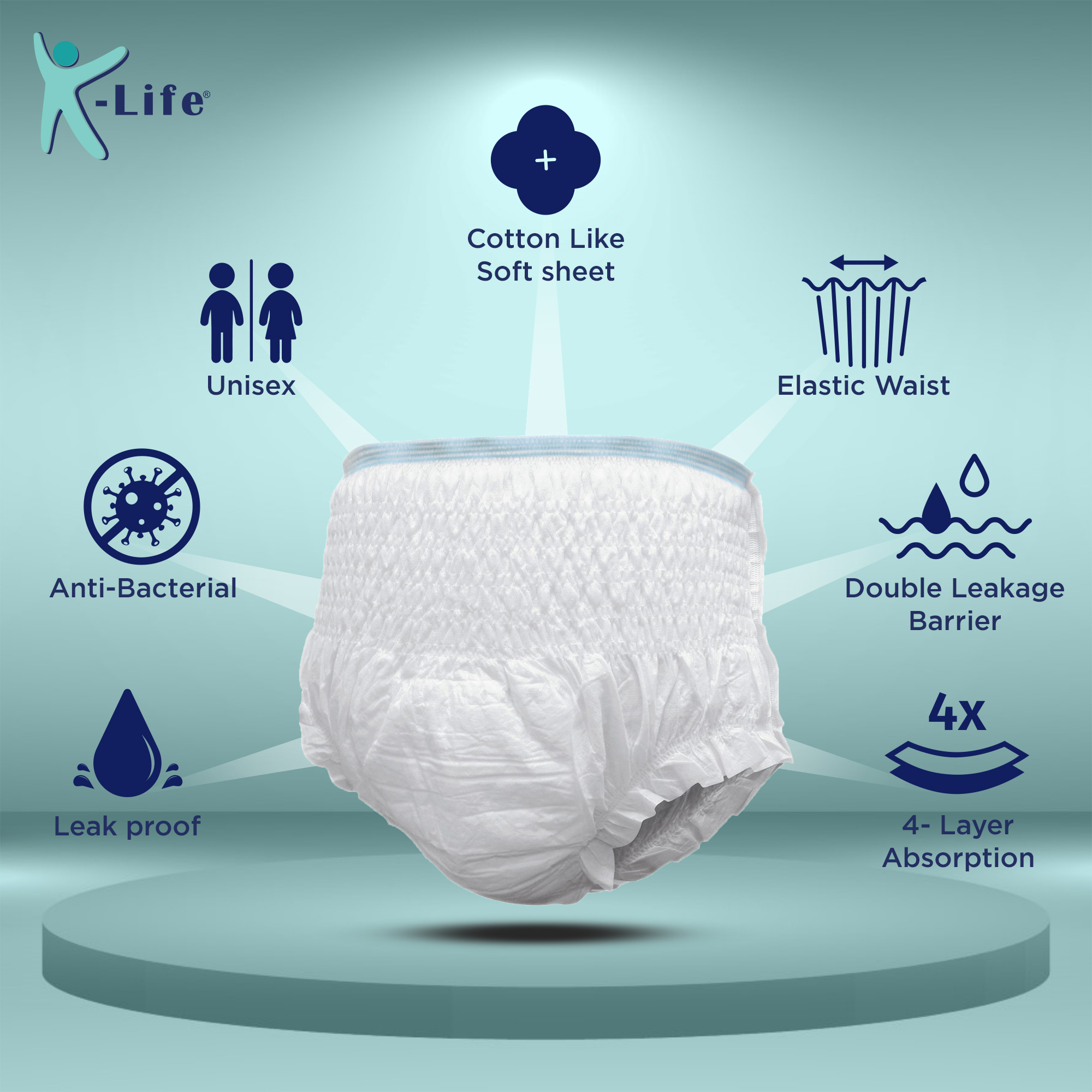 K-life Premium Anti-bacterial Adult Diapers - 4 Layer Absorption, Unisex Pant Style With Enhanced Comfort And Protection
