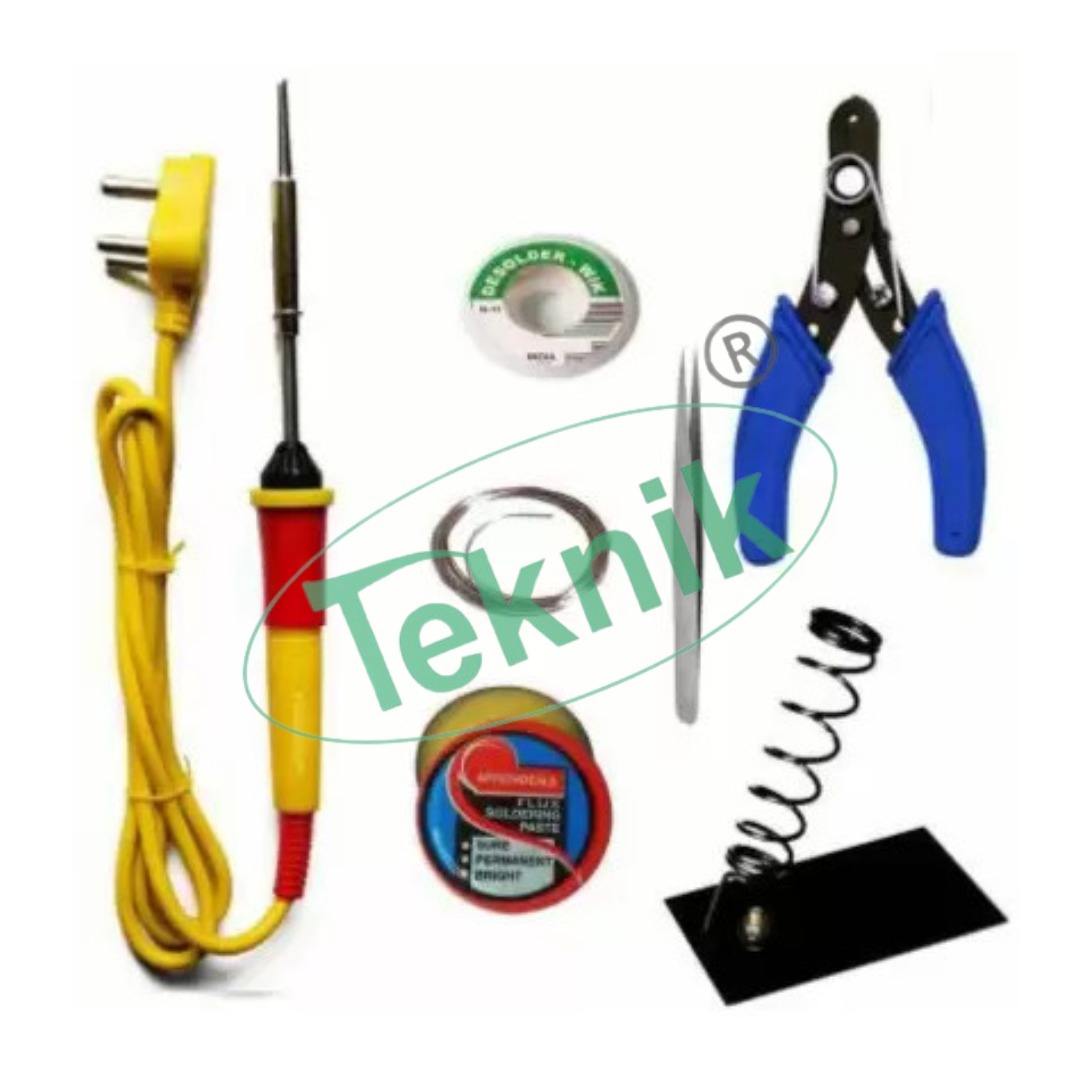 Soldering Iron Kit - 60w Soldering Iron, Iron Stand, Soldering Wire, Wire Stripper, Tweezers, Soldering Paste | Ideal For Engineering Educational Equipment