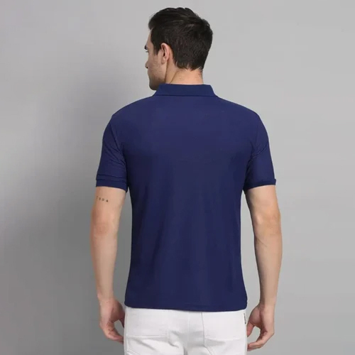 Men Collar T-shirt - Polyester Fabric, Size L, Navy Blue, Short Sleeve, V-neck Design | Wrinkle Resistant, Versatile Style For Casual Or Semi-formal Wear