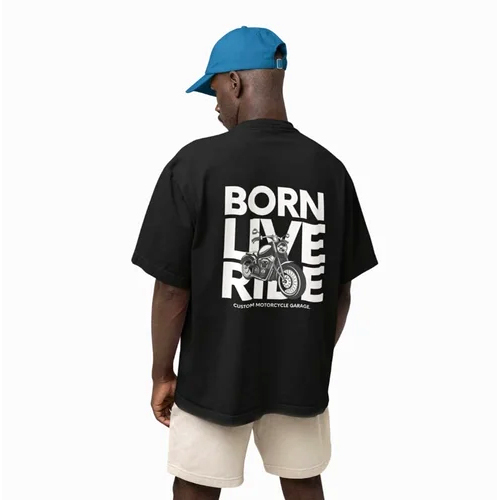 Mens Printed Oversized Drop Shoulder T-shirt - Cotton, Sizes M, L, Xl, Xxl, Black Color | O-neck Collar, Short Sleeves, Trendy Printed Design