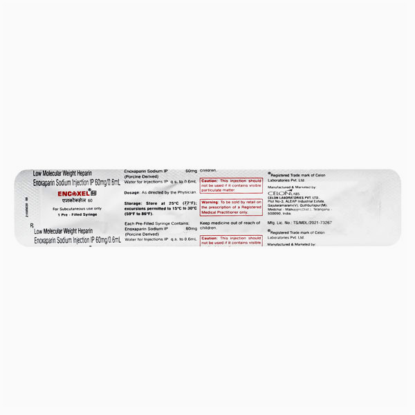Encoxel - 60mg Enoxaparin Anticoagulant Injection | Low Molecular Weight Heparin For Blood Clot Prevention And Dvt Management, Refrigerate Storage
