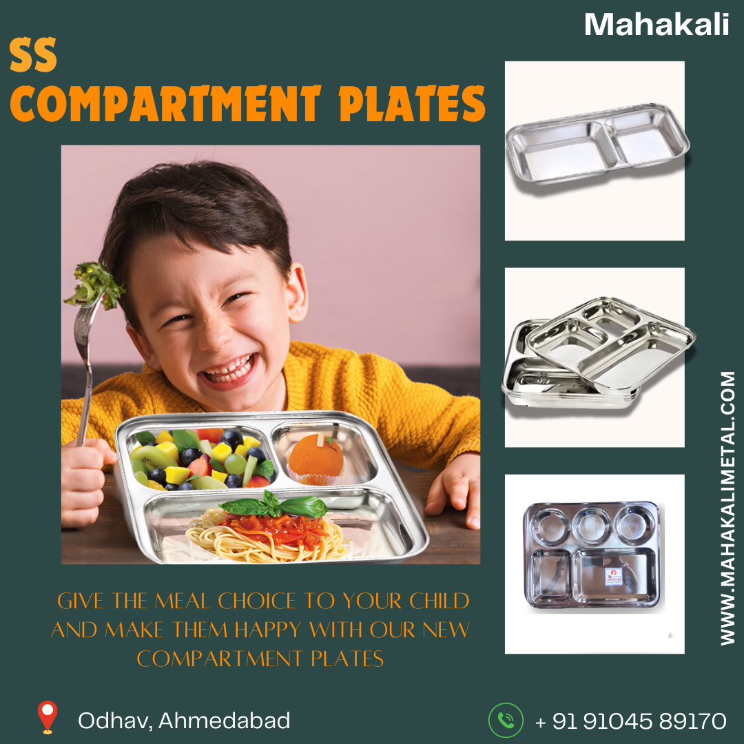 Stainless Steel Divided Plate - 2 Sections, Eco-friendly, Dishwasher Safe, Kids Friendly, Spill Proof, Bpa Free