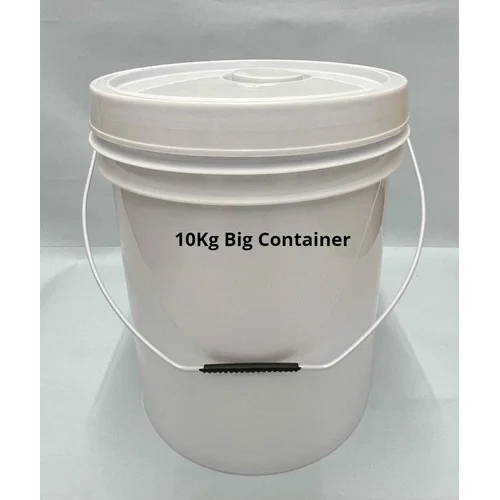 10Kg Big Container - Plastic, 10kg Size, White Color, Round Shape | Airtight Design, Rigid Hardness, Plain Pattern