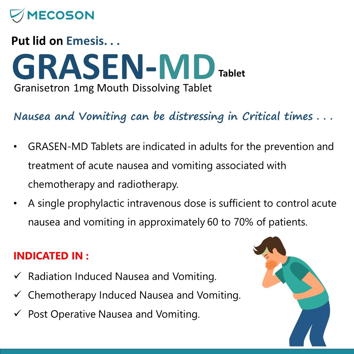 Granisetron Mouth Dissolving Tablet - 10x10 Alu-alu Blister Pack | Prevents Nausea & Vomiting From Chemotherapy, Radiation & Surgery, Suitable For Adults