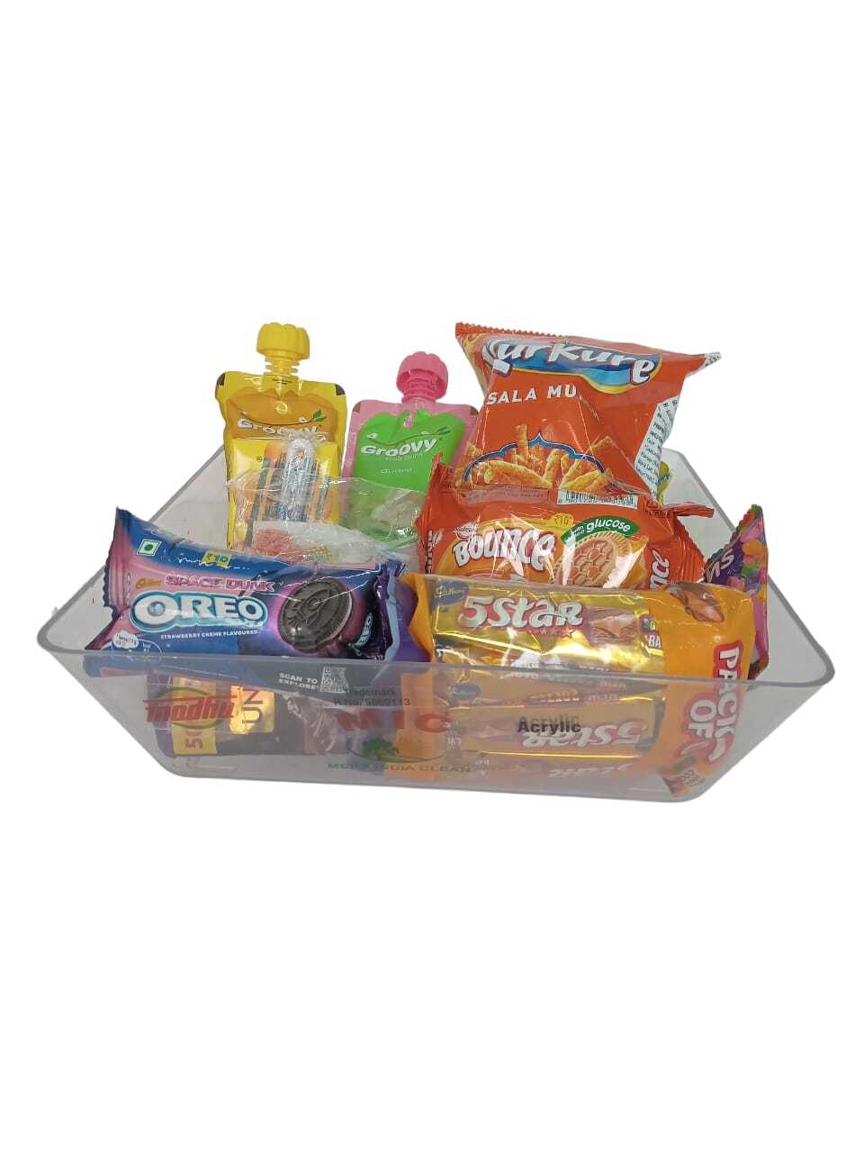 Acrylic Snacks Tray - 9.5x9.5 Inches, Transparent Design | Versatile Use, Hinged Lid For Freshness, Easy To Clean