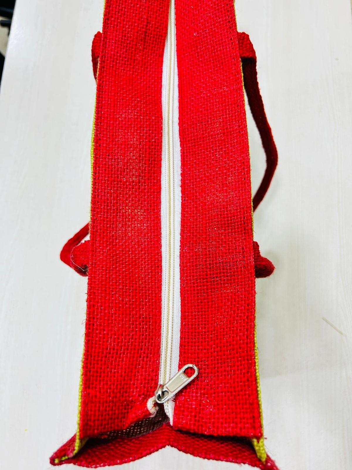 Grocery Jute Bag Dotted Print With Zipper Lock And Cotton Web Handles
