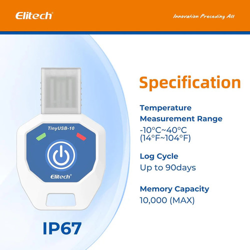 Elitech Tinyusb एकल-उपयोग तापमान रिकॉर्डर डेटा लॉगर है।