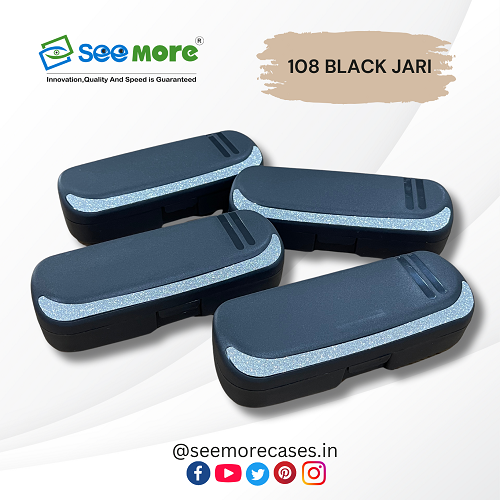 Plastic Eye Glass Cases - Polypropylene, 150 X 56 X 39 Mm, Black Jari | Moisture-proof, Recyclable, Antistatic, Shock Resistant, Button Closure, Smooth Surface