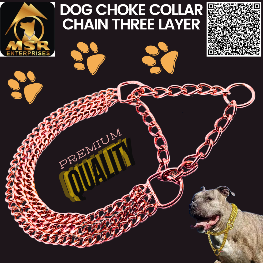 Dog Color Choke Collar Chain 3 Layer With Rose Gold Plating - Iron, Size M, Rose Gold Color | Triple Layer Design, Adjustable Fit, Gentle Control