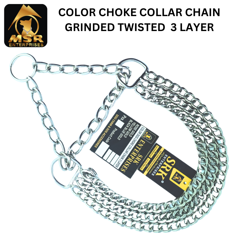 Dog Color Choke Collar Chain - Iron, Xl Size, Silver Gold Color | Durable, Adjustable Fit, Elegant 3 Layer Design