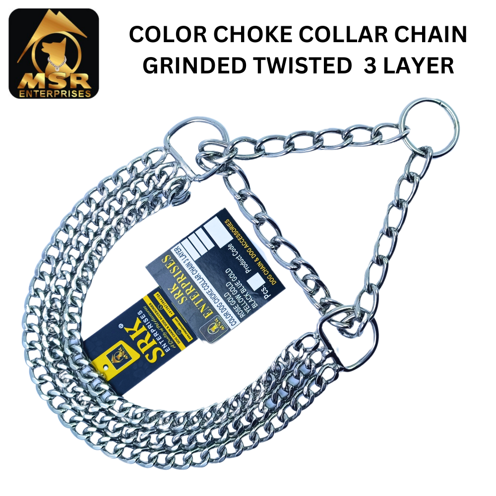 Dog Color Choke Collar Chain - Iron, Xl Size, Silver Gold Color | Durable, Adjustable Fit, Elegant 3 Layer Design