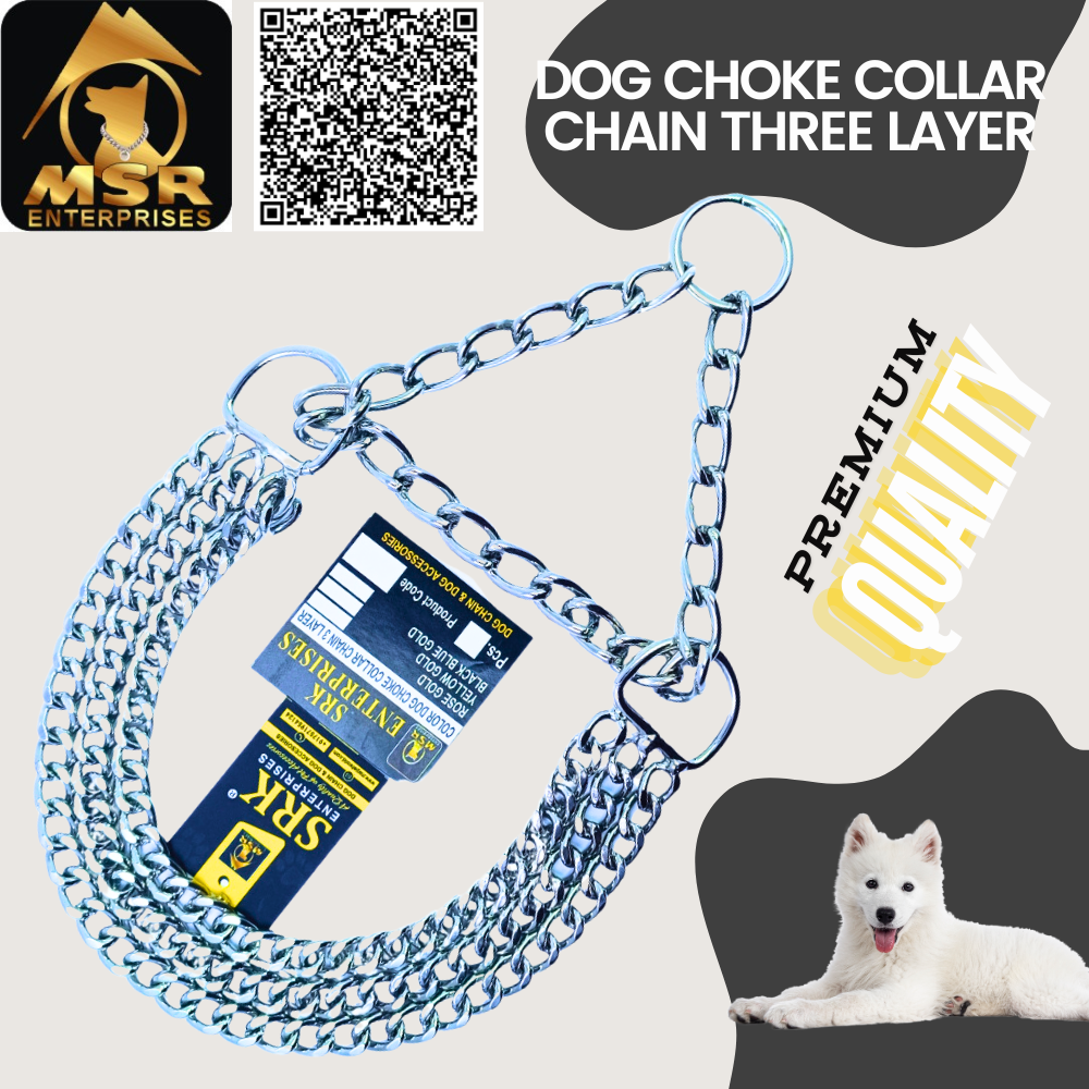 Dog Color Choke Collar Chain - Iron, Xl Size, Silver Gold Color | Durable, Adjustable Fit, Elegant 3 Layer Design