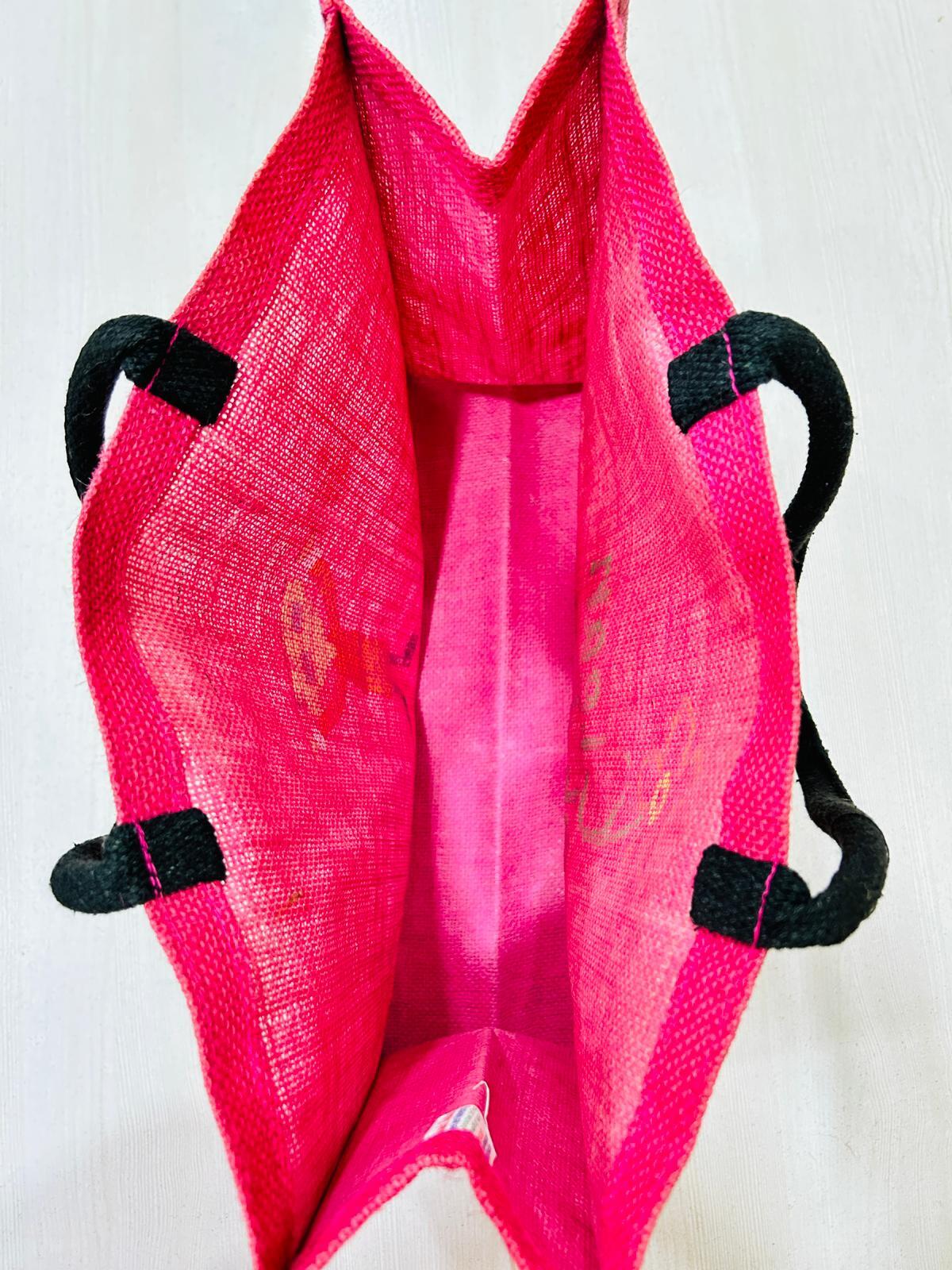Jute Bag For Office Use - Reusable Jute Material, Small Size, Red Color With Black Handle - Eco-friendly, Spacious, Stylish Design For Shopping And Gifts