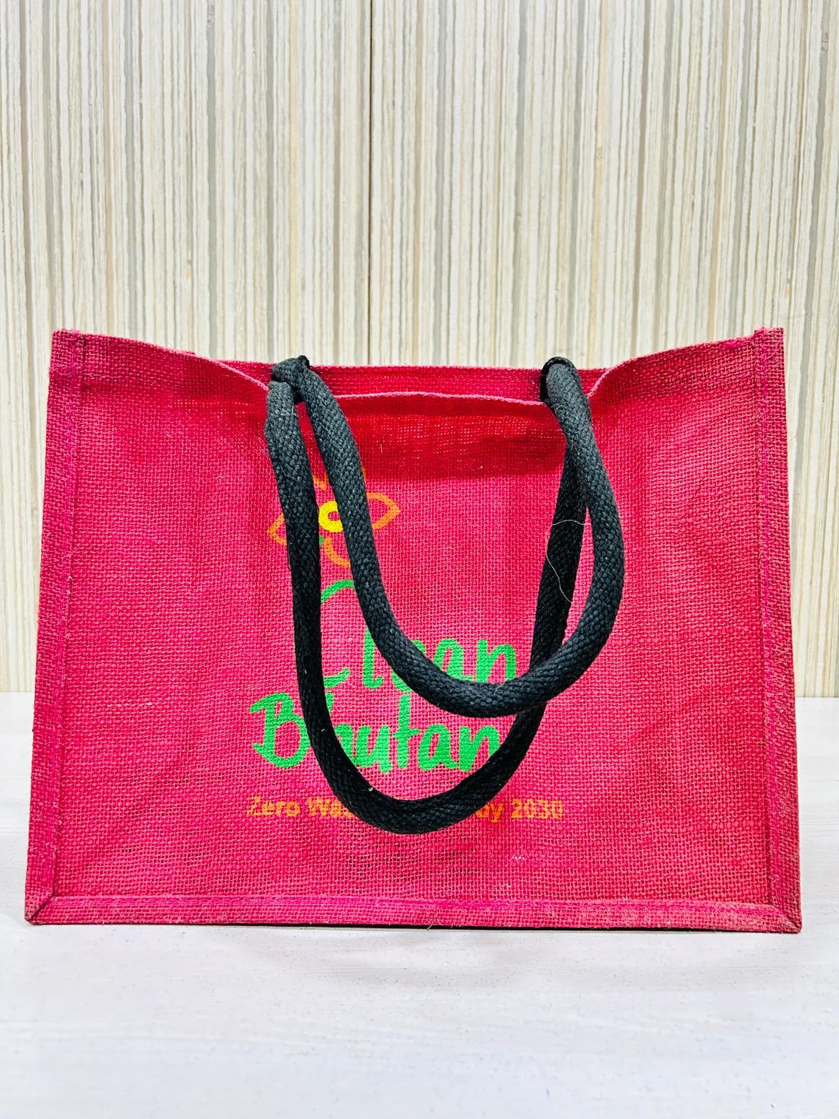 Jute Bag For Office Use - Reusable Jute Material, Small Size, Red Color With Black Handle - Eco-friendly, Spacious, Stylish Design For Shopping And Gifts
