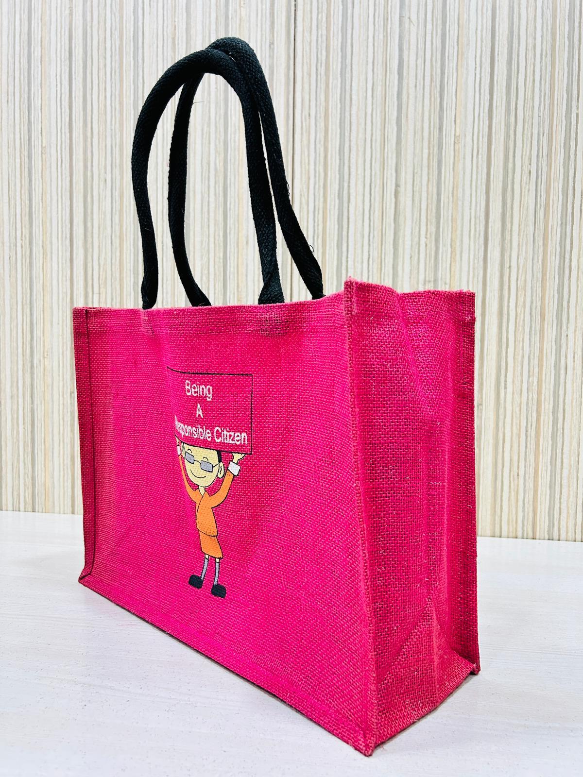 Jute Bag For Office Use - Reusable Jute Material, Small Size, Red Color With Black Handle - Eco-friendly, Spacious, Stylish Design For Shopping And Gifts