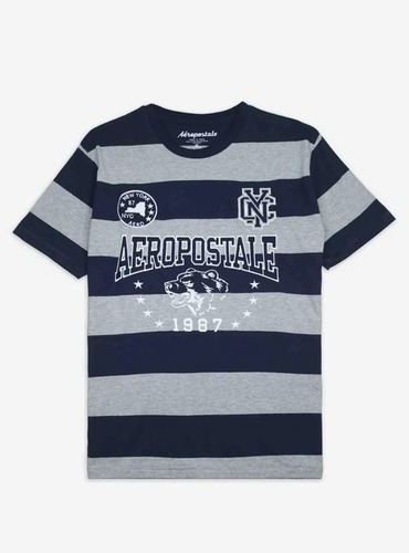 Aeropostale नौसेना-ग्रे धारियों वाली टी शर्ट