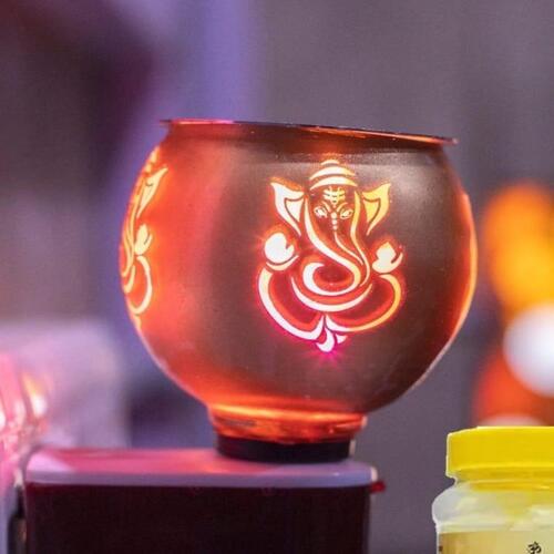 Kapoor Dani - Coconut Shell LED Light, 10-15cm, Orange | Battery Powered Decorative Lighting for Festivals and Celebrations