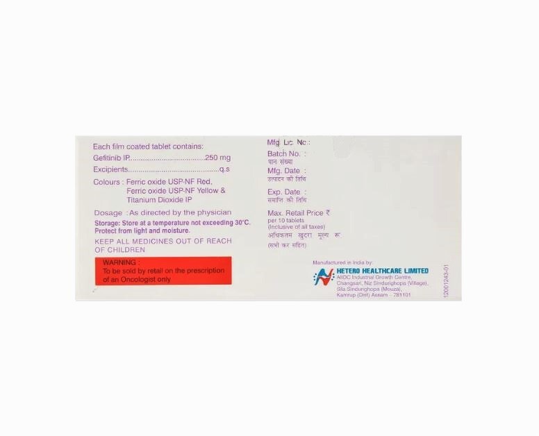 Gefitero Tablet - 250mg Gefitinib | Non-small Cell Lung Cancer Treatment, 1 Stripe Packaging, General Medicines, Tablets