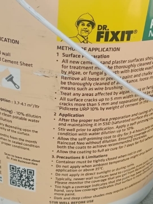 Damp Proof Paint - Acrylic Material, White Color, Coverage 10-12 sqm/L, Drying Time 2-4 Hours | Suitable for Interior/Exterior Damp Proofing on Walls and Ceilings