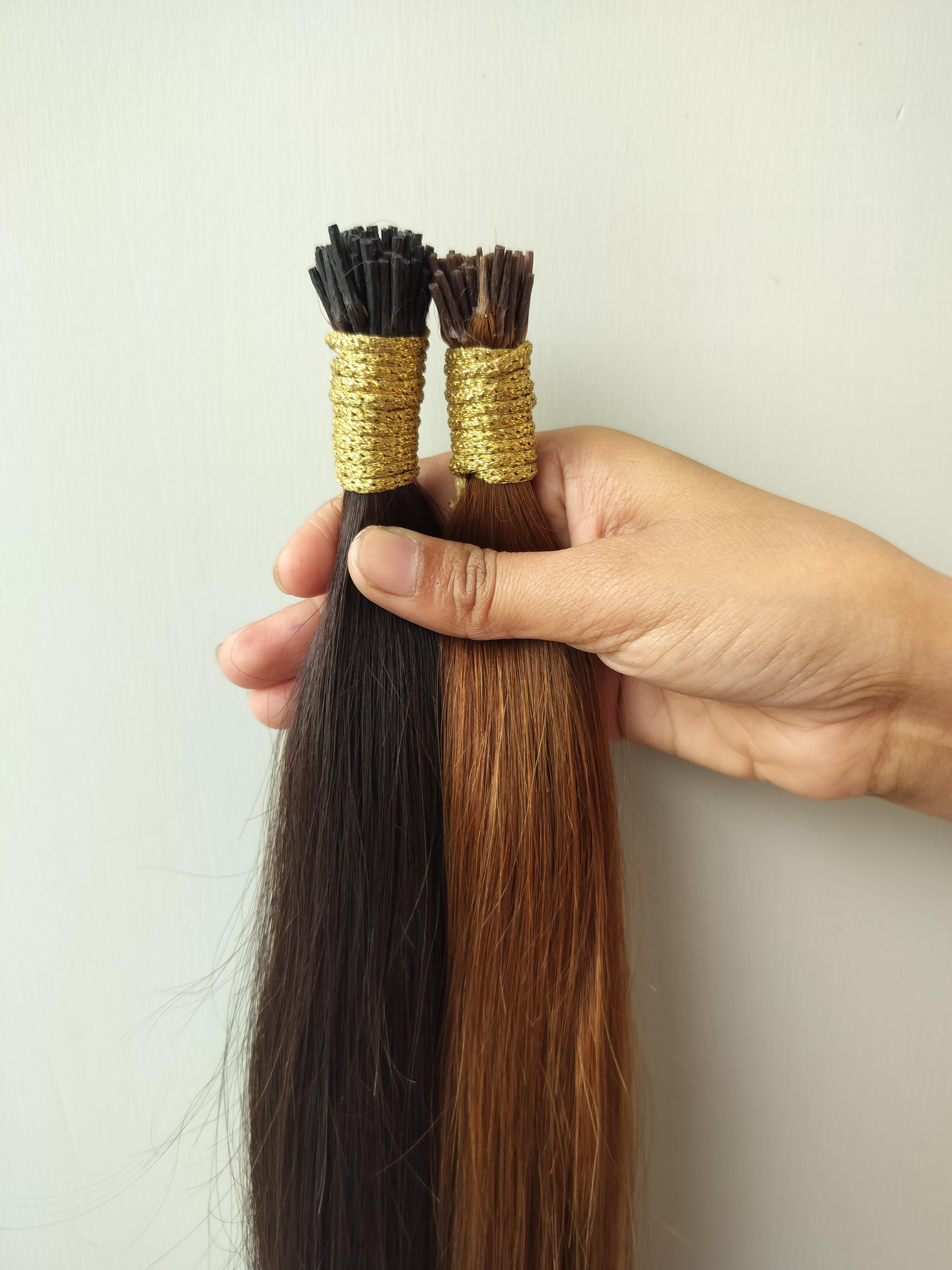 Dark And Light Brown Keratin Natural Straight Human Hair I-tips Extensions - Human Hair Type: Indian