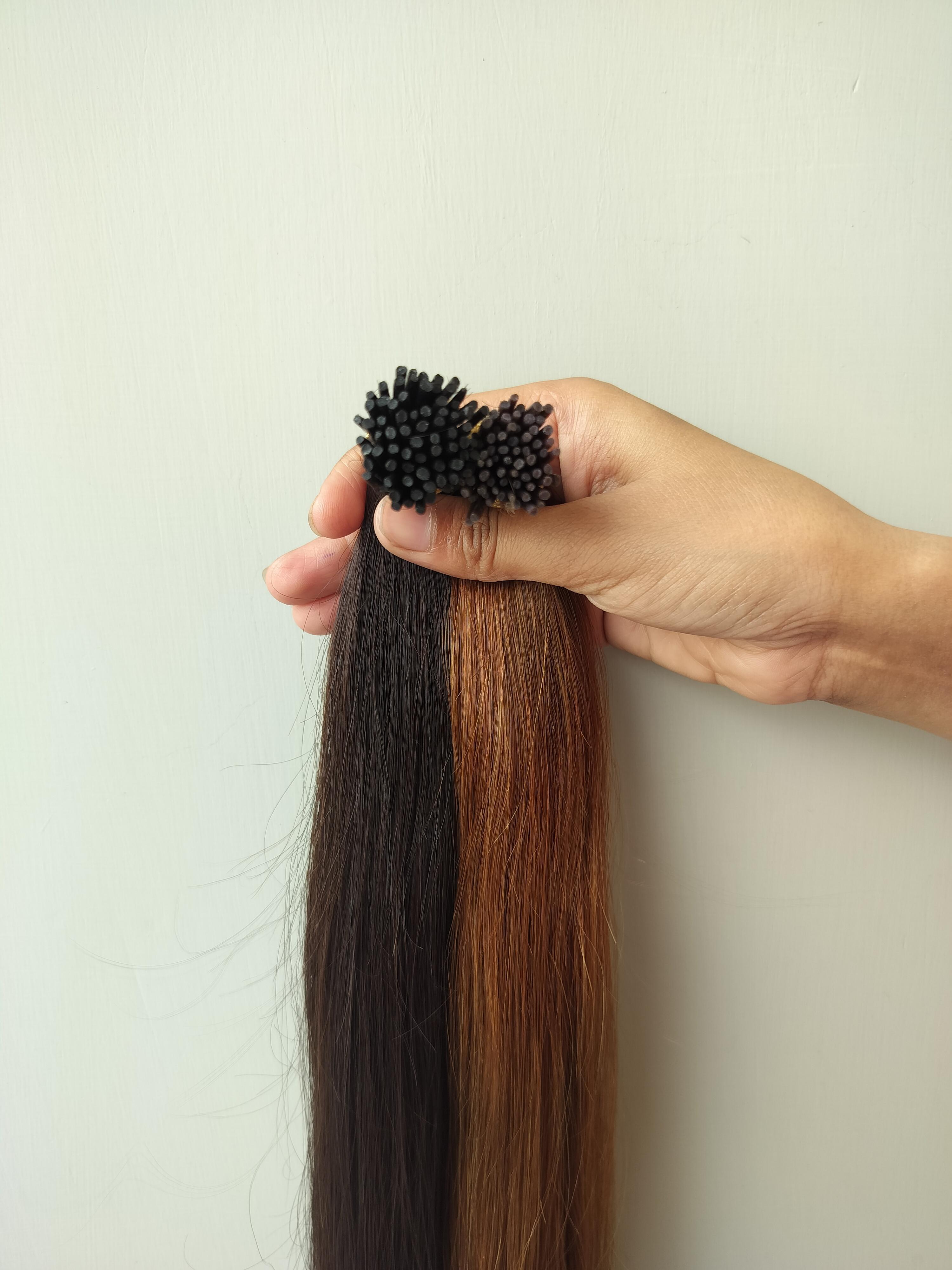 Dark And Light Brown Keratin Natural Straight Human Hair I-tips Extensions - Human Hair Type: Indian