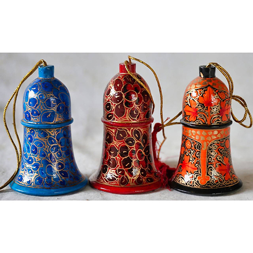 Handcrafted Paper Mache Christmas Decorative Hanging Bells Set Of 3 - Color: Mix Colour