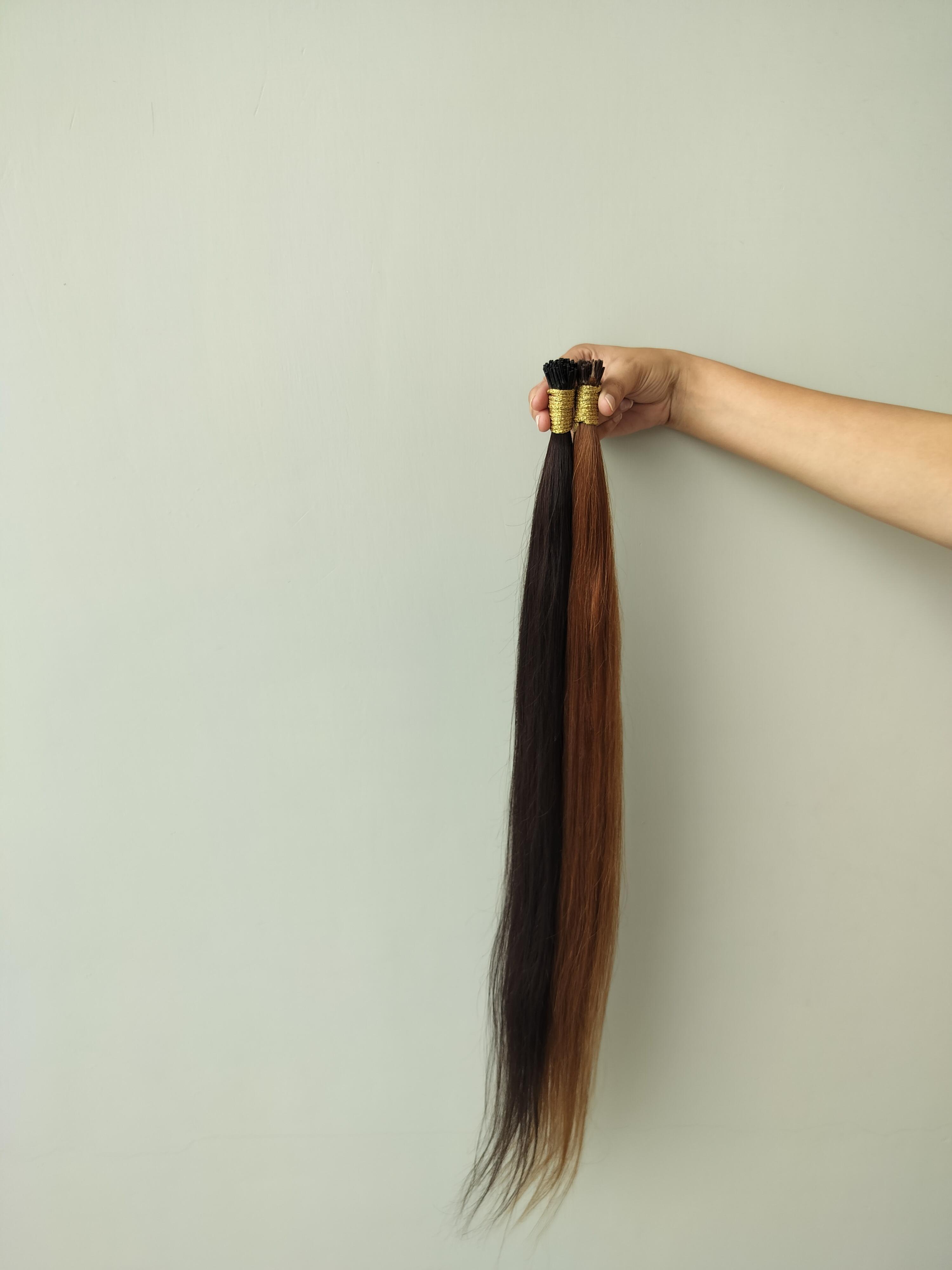 Dark And Light Brown Keratin Natural Straight Human Hair I-tips Extensions - Human Hair Type: Indian