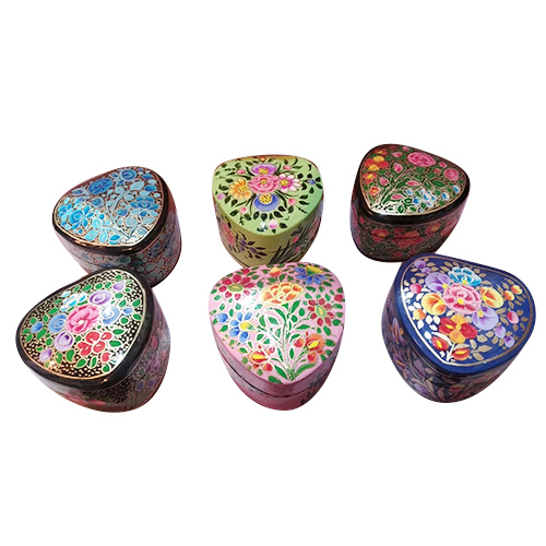 Kashmiri Paper Mache Heart Shape Handcrafted Box Set - High-Quality Paper Mache, Various Sizes Available, Mix Colors, Classical Style, Elegant Indoor Decoration
