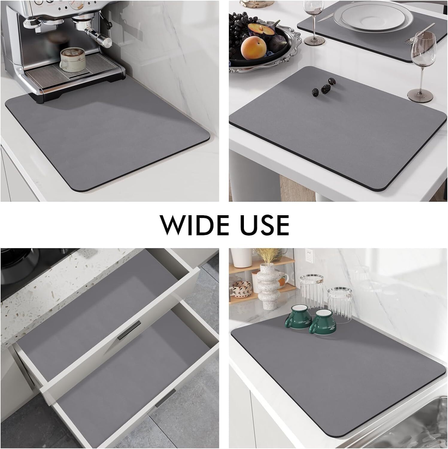 Dish Drying Mat - Multi-functional Water Absorbent Kitchen Mats | Stylish Design, Quick Drying Technology, Large Size Utensils Drainer
